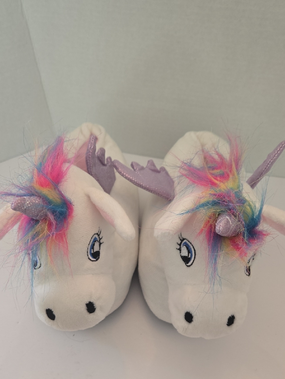 Unicorn Plush Slippers with Rainbow Mane